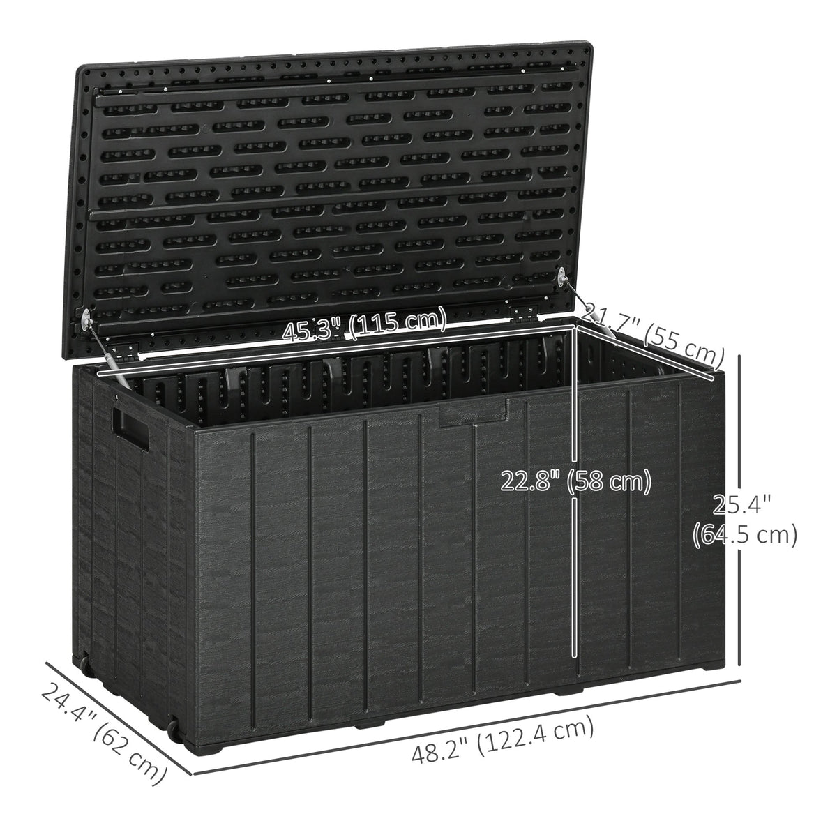 81 Gallon Garden Storage Box, Waterproof Double Wall Storage Container with Wheels and Handles, Black