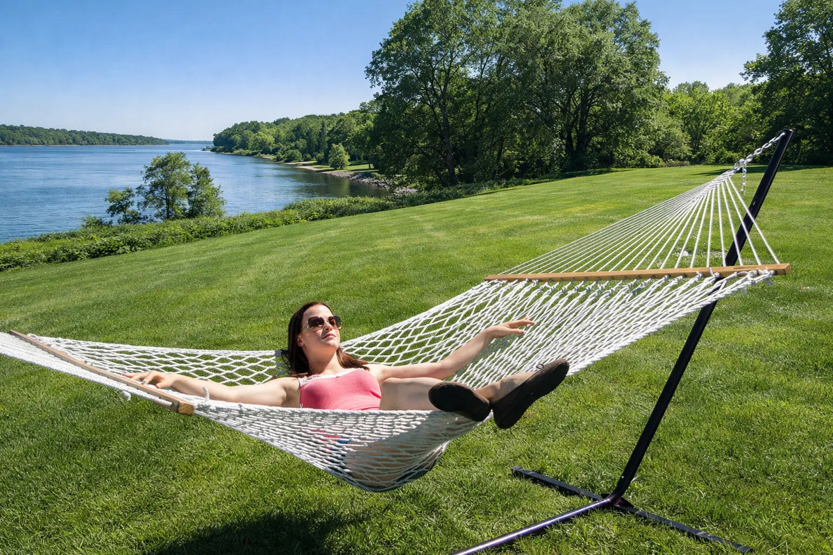 Cotton Rope Hammock with 3-Beam Stand