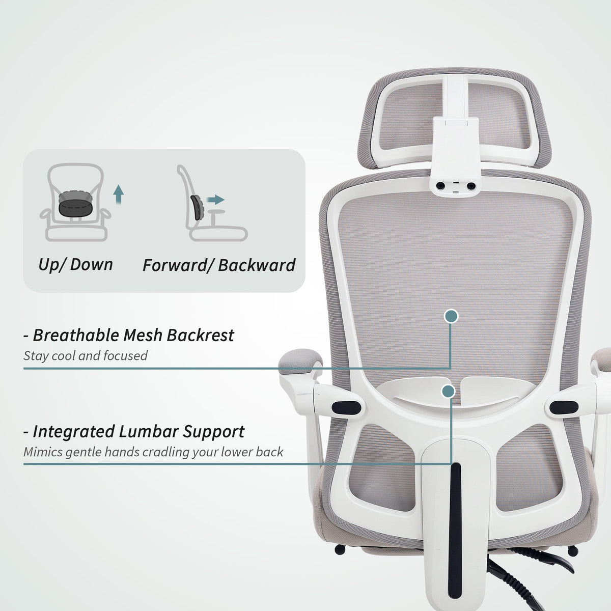 Ergonomic Office Chair, Mesh Reclining Desk Chair with Adjustable Lumbar Support, Headrest, Beige