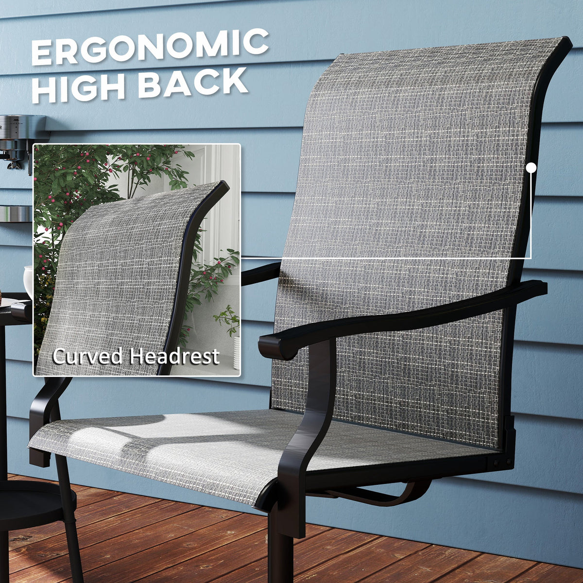 Outdoor Swivel Dining Chairs Set of 2, High Back Swivel Chairs with All Weather Mesh for Deck, Backyard, Poolside, White