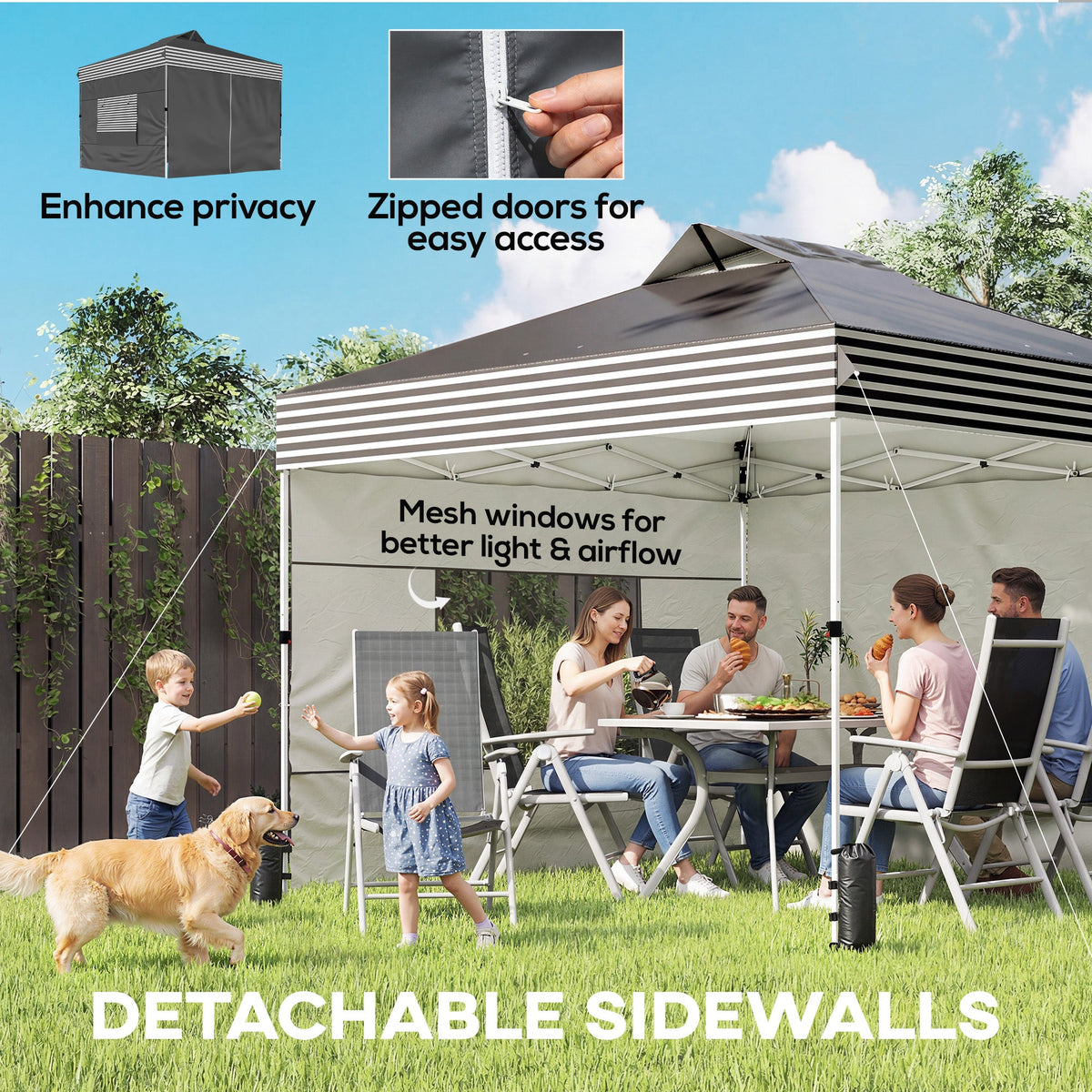 10 x 10 ft Pop Up Canopy Tent with 4 Sidewalls, UPF 50+ 1-Button Push Outdoor Instant Canopy with Wheeled Bag, Dark Grey