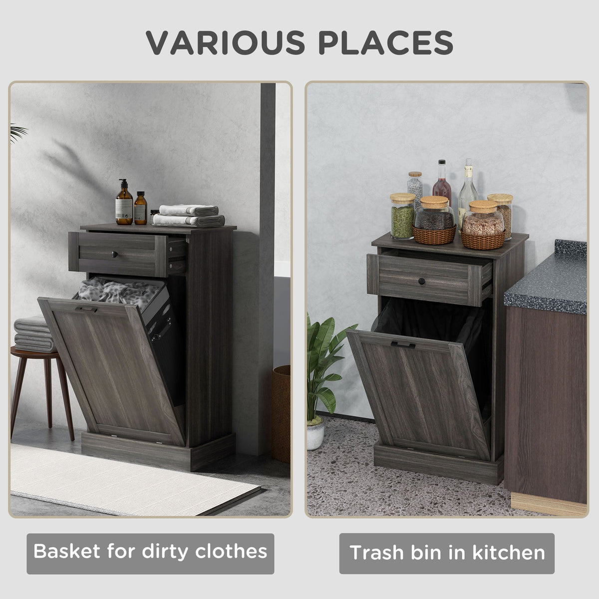 Kitchen Tilt Out Trash Bin Cabinet, Free Standing Recycling Cabinet, Trash Can Holder with Drawer, White