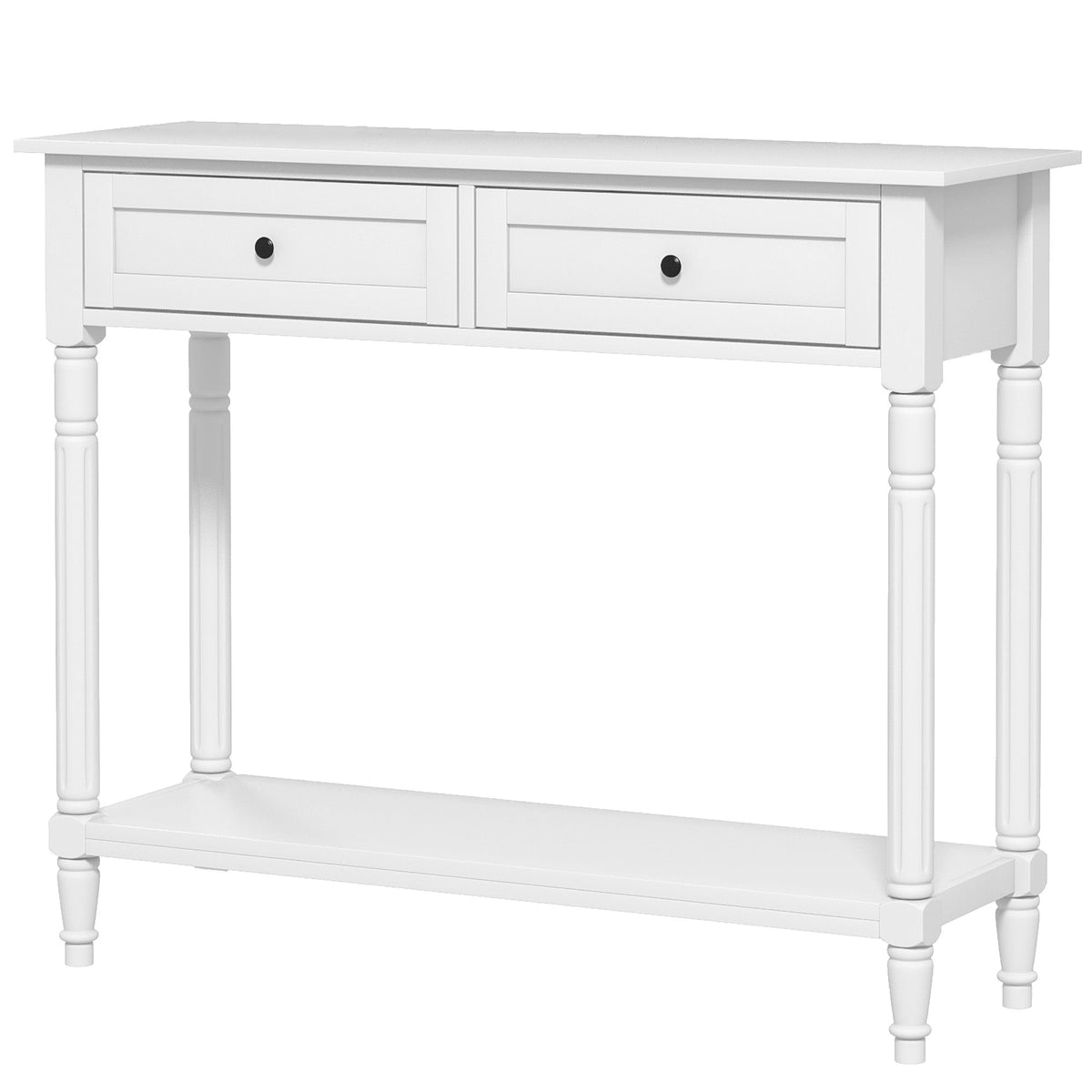 Hallway Console Table, Modern Entryway Table with 2 Drawers, Storage Shelf, Turned Legs for Living Room, Bedroom, Black