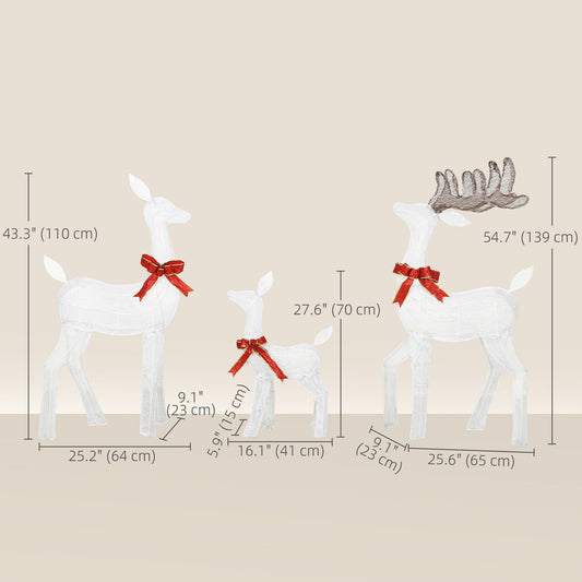 3 Piece Lighted Christmas Reindeer Family, 55" Light Up Deer, Outdoor Holiday Decor with LED Lights, Stakes, Zip Ties