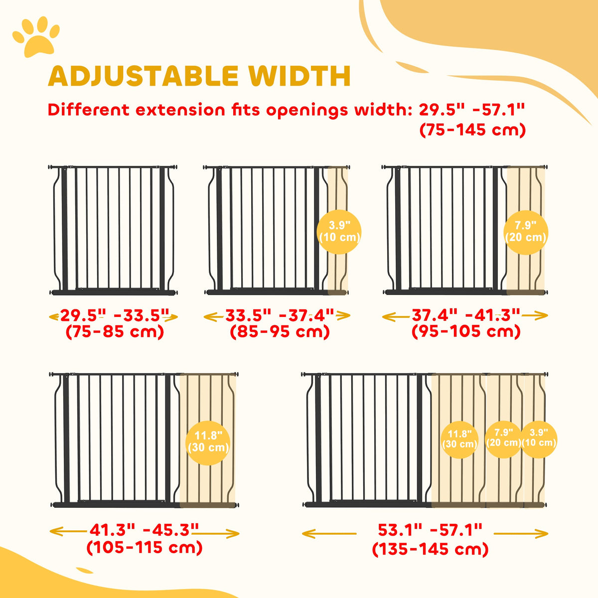 30"- 45" Easy Install Pet Gate w/ Door & Double Locking System, Extra Wide Dog Gate for Stairs, Hallways, White