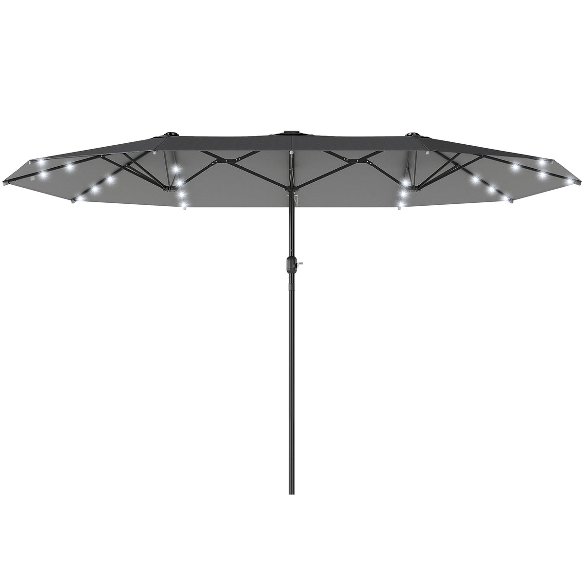 174" Double-Sided Sun Umbrella Garden Parasol Patio Sun Shade Outdoor with LED Solar Light, Khaki