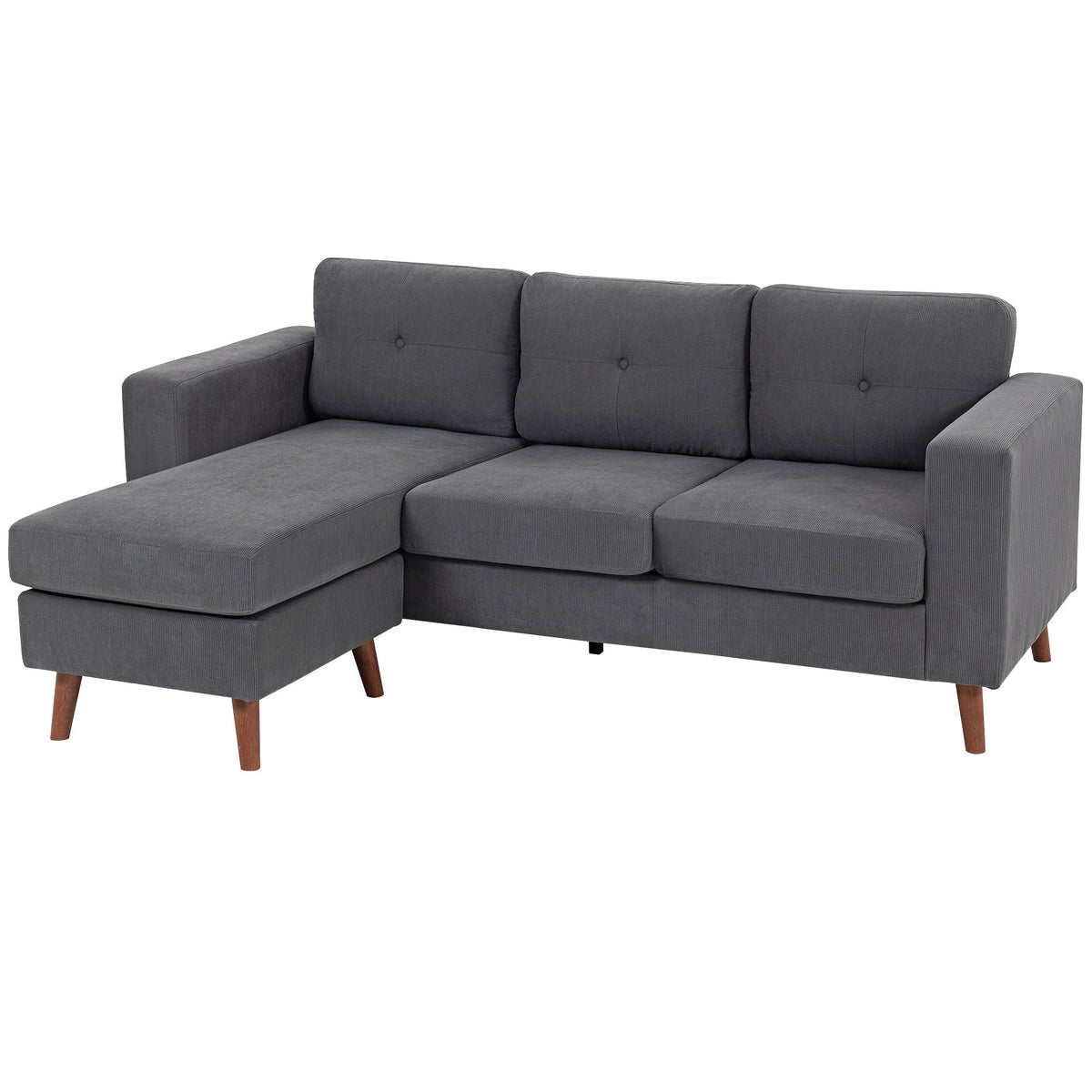 Sectional Sofa with Changeable Chaise Lounge, 3 Seat L-Shaped Small Space Sofa, Upholstered Couch for Small Space, Dark Grey