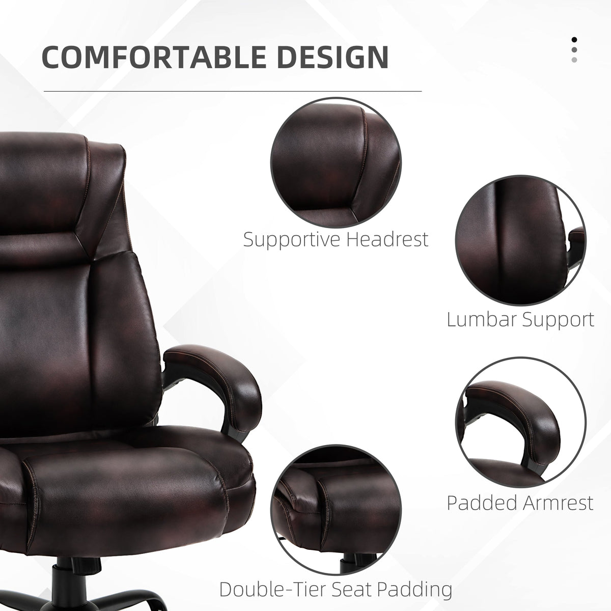 PU Leather Executive Office Chair with High Back, Adjustable Height and Swivel Wheels, 400LBS Capacity, Brown