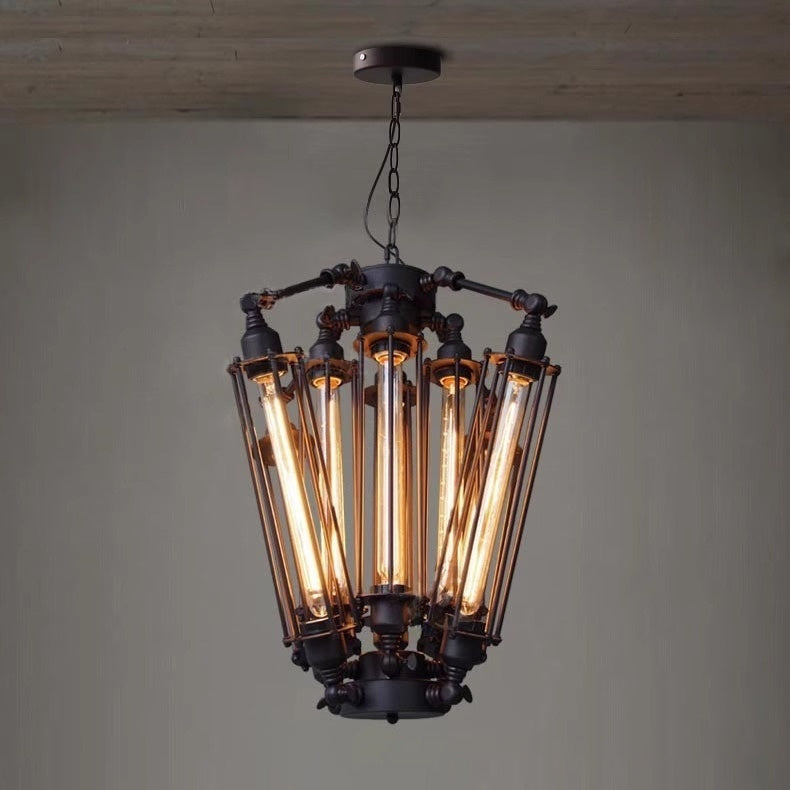 Restaurant Bar Counter Cafe Retro Nostalgic Iron Small Iron Cage Chandelier