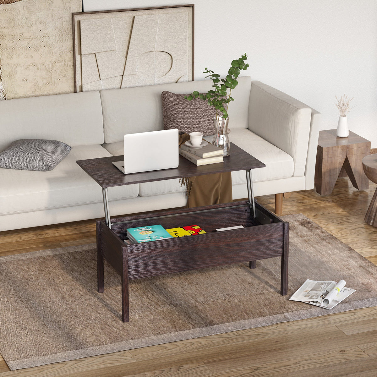39" Modern Lift Top Coffee Table with Hidden Storage Compartment, Center Table for Living Room, Black