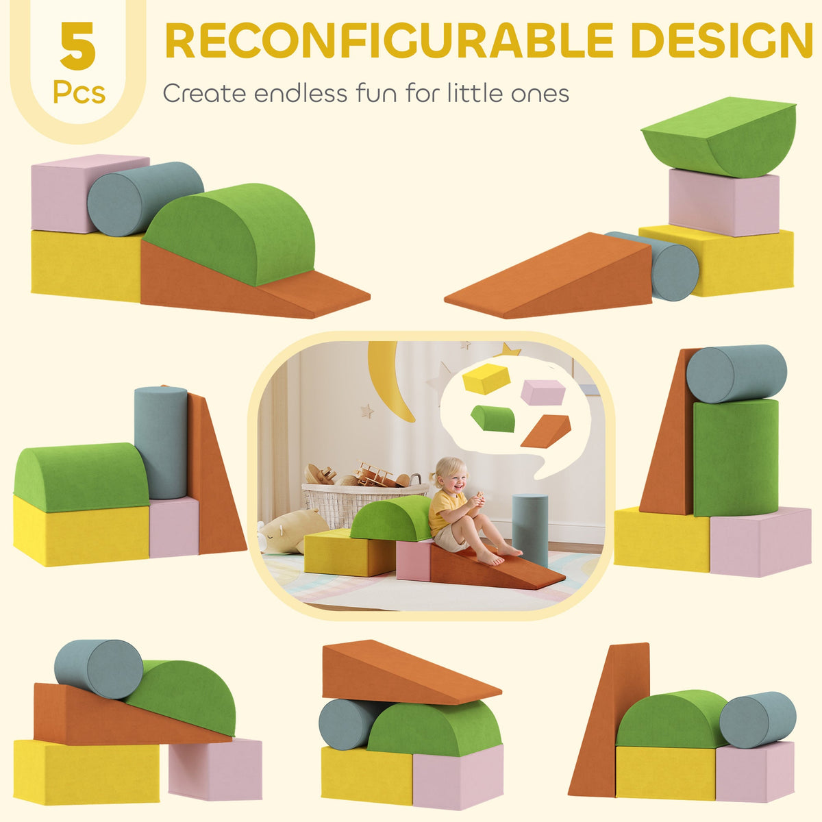 Climbing Toys for Toddlers with Removable Cover, Indoor Activity Play Set for Crawling, Sliding, Orange/Green