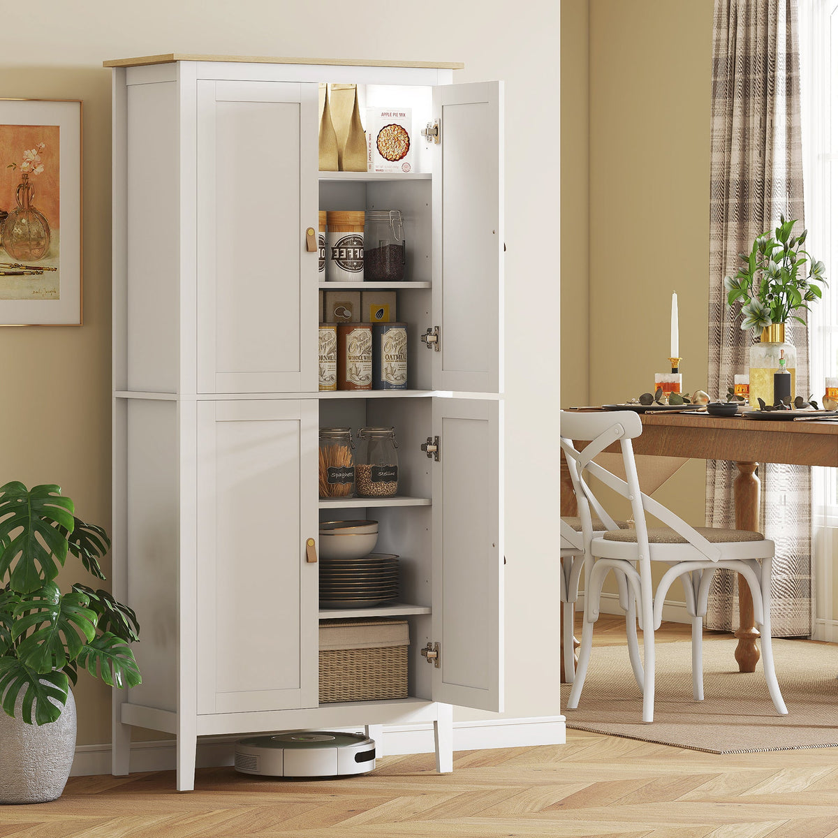69.5" Tall Kitchen Pantry Storage Cabinet with Motion Sensor LED Light, Modern Kitchen Pantry Cabinet, Green