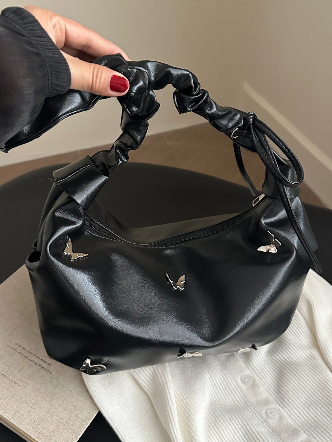Butterfly Ruched Strap Shoulder Bag