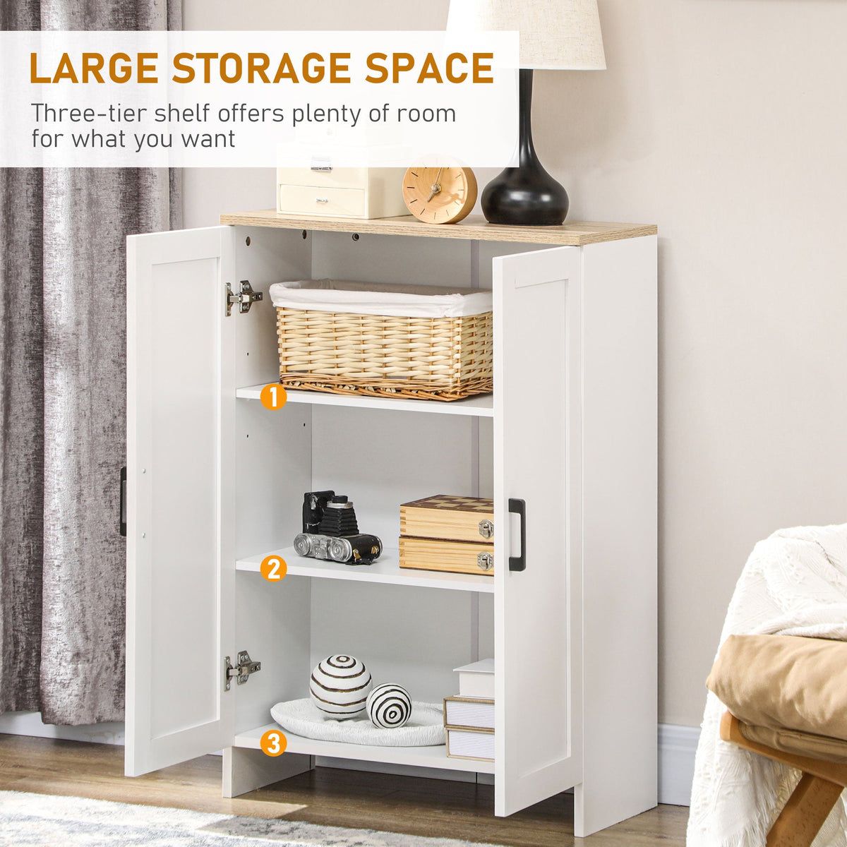 Modern Storage Cabinet with Doors and Adjustable Shelf for Kitchen, Living room, 23.6" x 11.8" x 35.4", Black