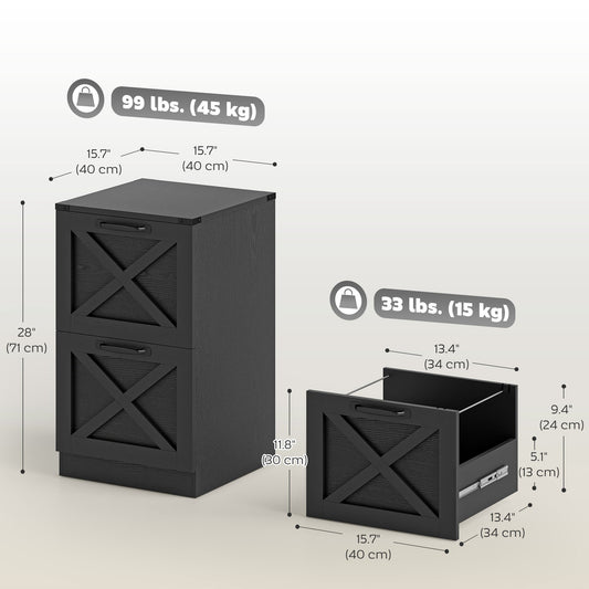 2 Drawer File Cabinet with Silent Slides, Vertical Farmhouse Filing Cabinet Fits Letter/A4 Size Home Office, Black