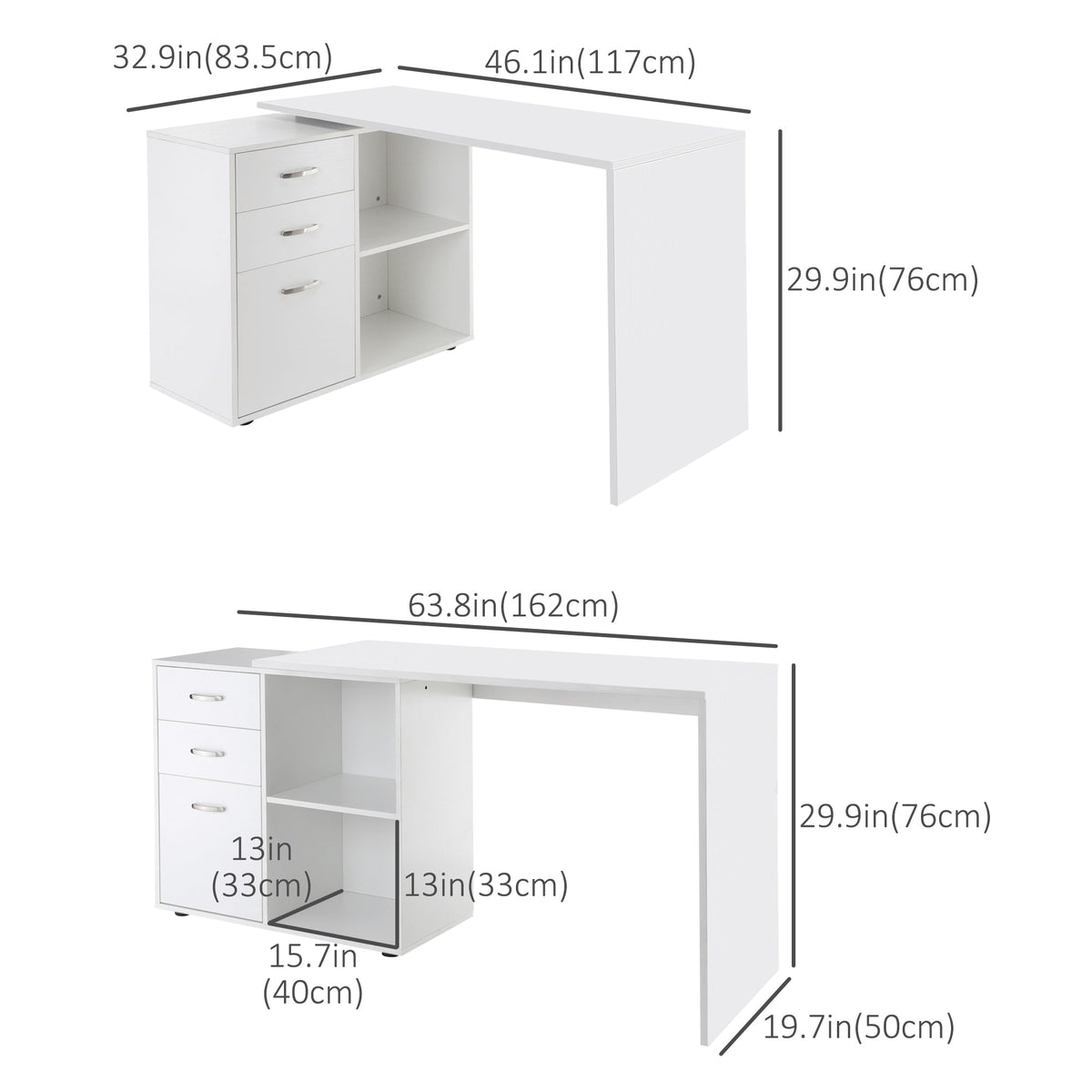 L-Shaped Corner Straight Writing Desk with Storage Shelf, Drawer, Home Office PC Table Computer Workstation, Black