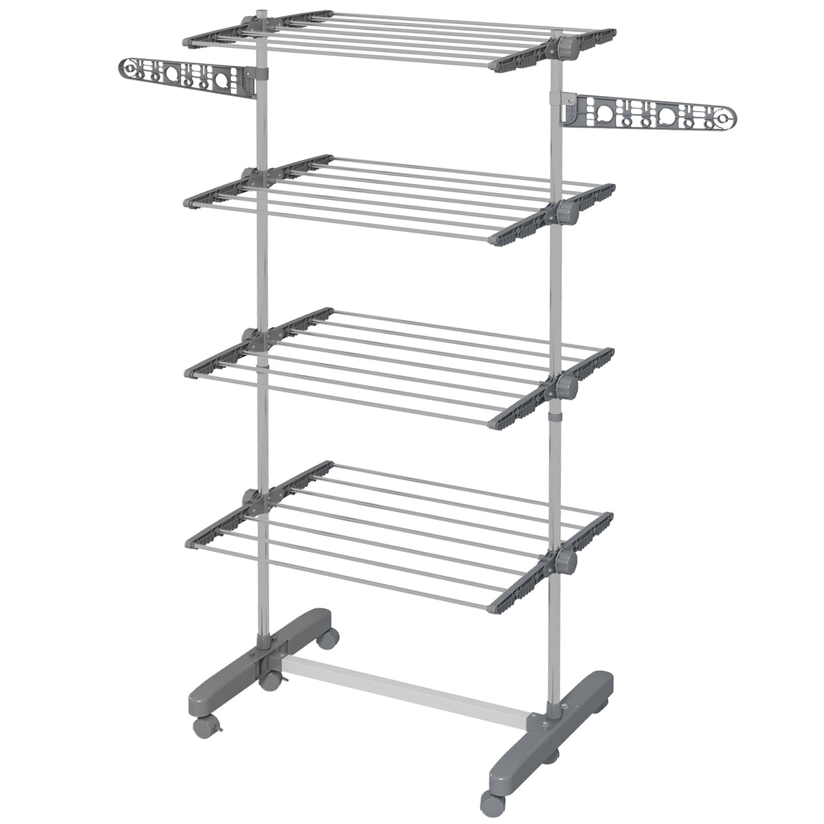 Garment Drying Rack Stainless Steel Folding Clothes Hanging Rack with Side Wings Castors for Indoor Outdoor Black
