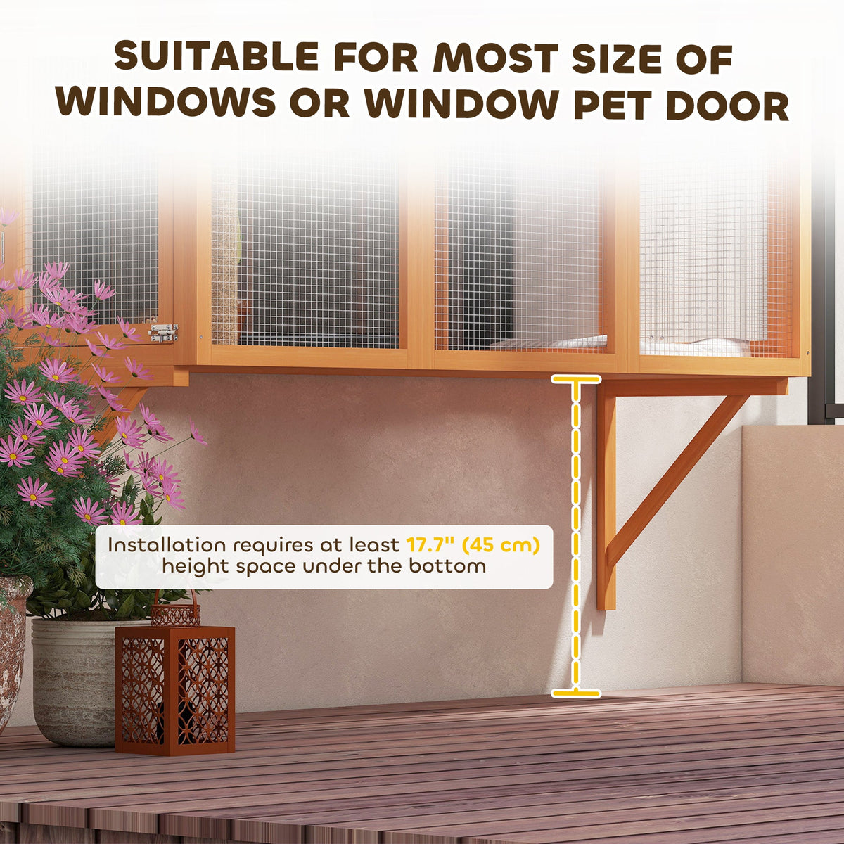 Wooden Catio Outdoor, Cat Window Box Enclosure for 2-3 Large Cats with 2 Jumping Platforms & Scratching Post, Grey