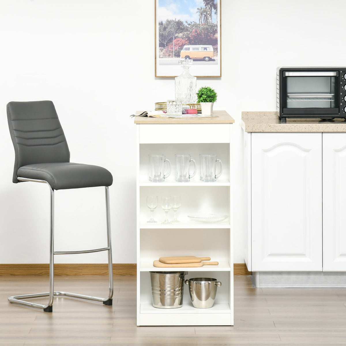 Bar Table, High Top Pub Table with 4 Storage Shelves, Modern Bar Height Table for Home Bar, Kitchen, Grey