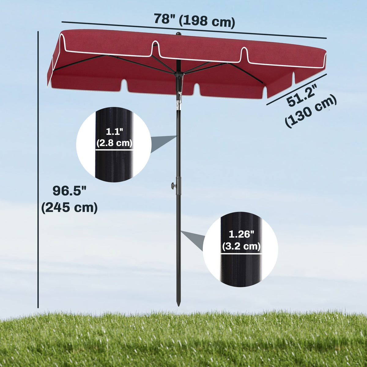 6.5x4ft Rectangle Patio Umbrella Aluminum Tilt Adjustable Garden Parasol Sun Shade Outdoor Canopy Beige