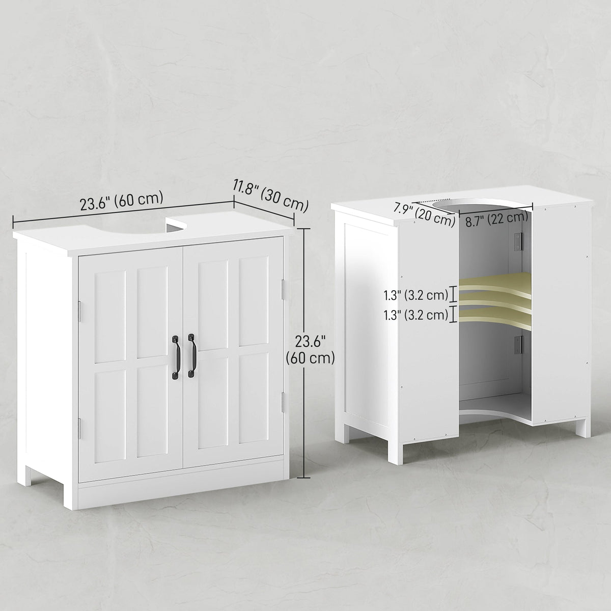 Pedestal Under Sink Cabinet, Bathroom Vanity Cabinet Storage with Double Doors and Adjustable Shelf, White