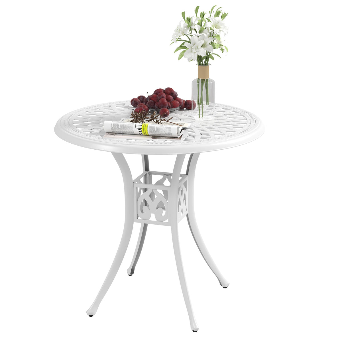 30-inch Round Patio Dining Table with Umbrella Hole Cast Aluminium Outdoor Bistro Table, Brown