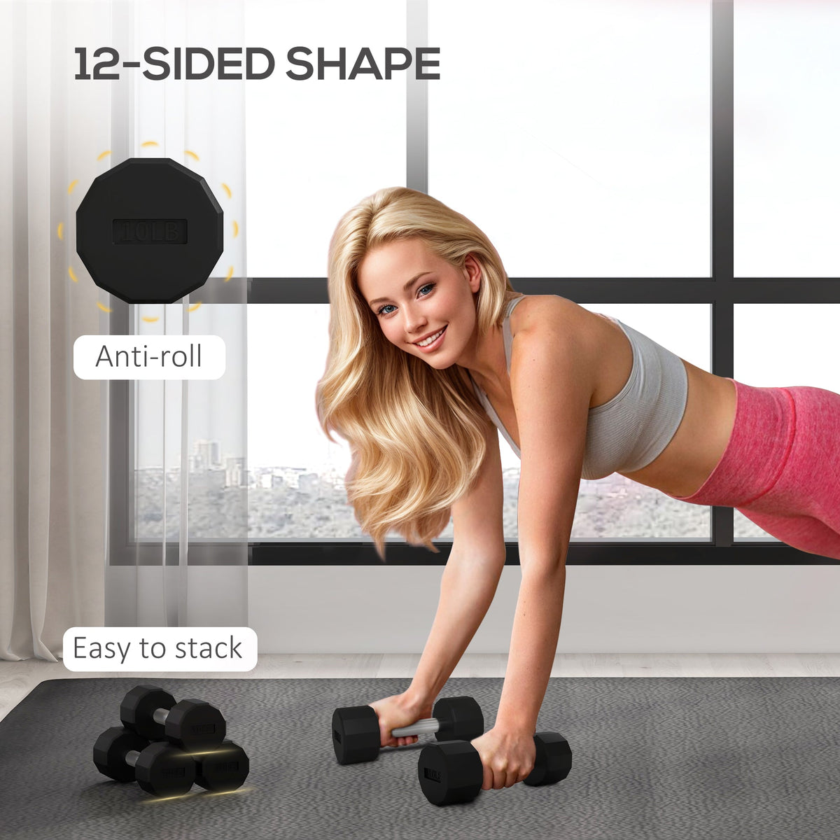 2 x 10lbs Dumbbells Set with Non-Slip Grip, Rubber Covered Weights for Men Women Home Gym Workout