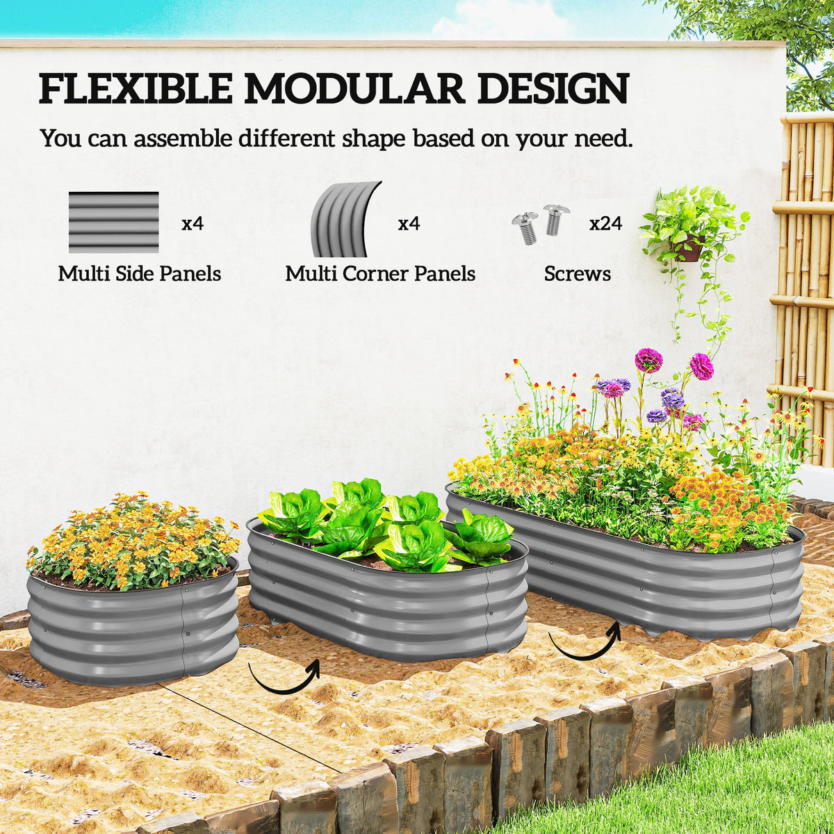 4.9 x 2 x 1ft Galvanized Raised Garden Bed Kit, Metal Planter Box with Safety Edging, Black