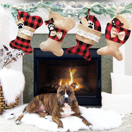 Christmas Pet Socks Gift Bag, Polyester Holiday Stockings