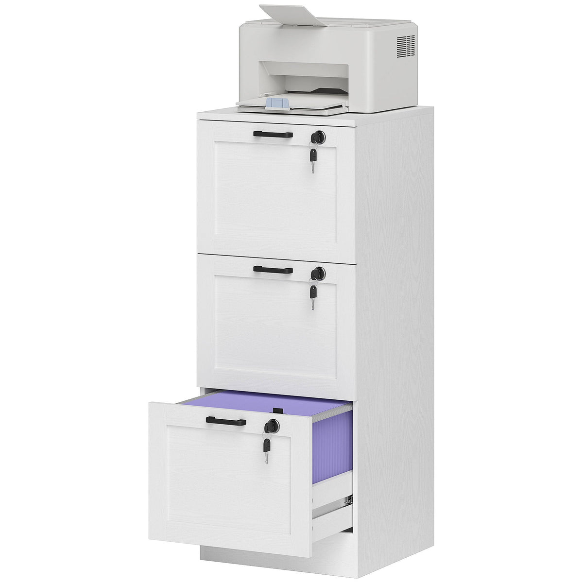 Vertical Filing Cabinet with 2 Drawers, Lock, File Cabinet for Home Office, A4 and Letter Size Files, White
