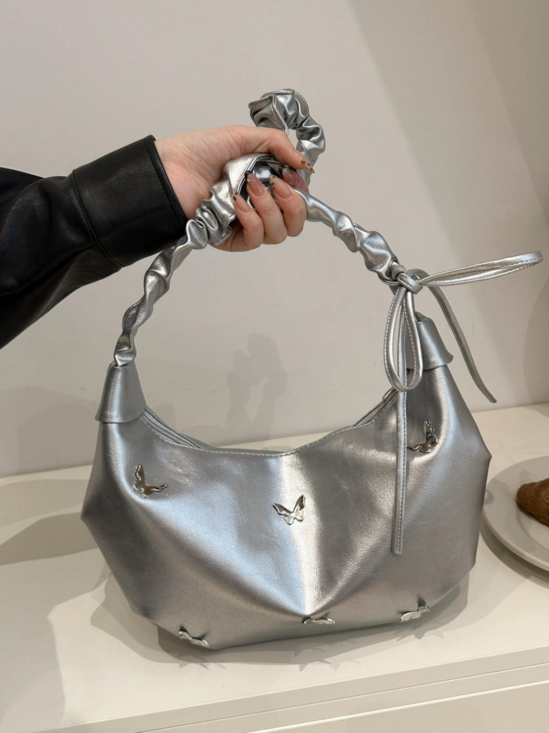 Butterfly Ruched Strap Shoulder Bag