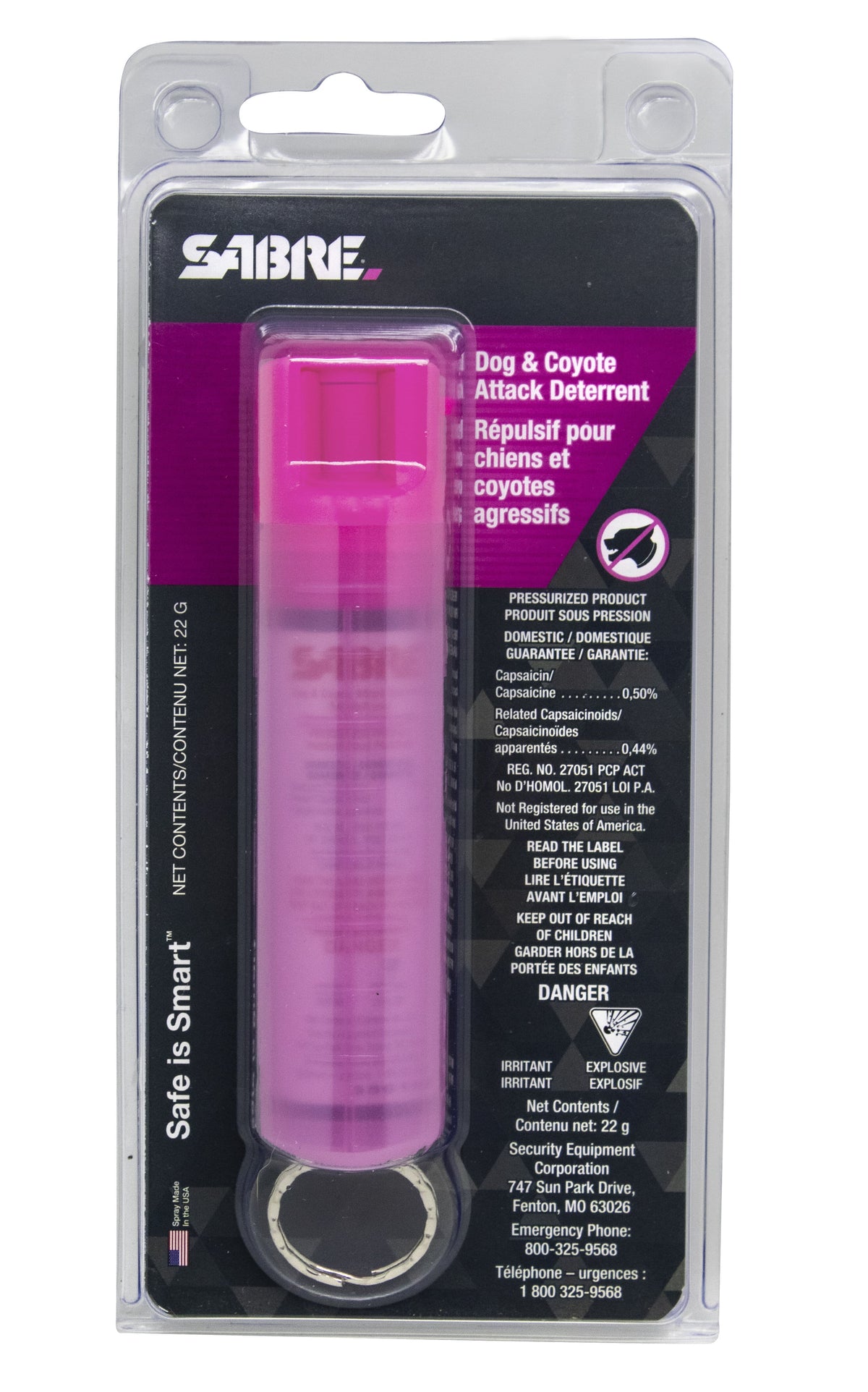 Sabre Dog Attack Deterrent with Protective Carry Case and Key Ring