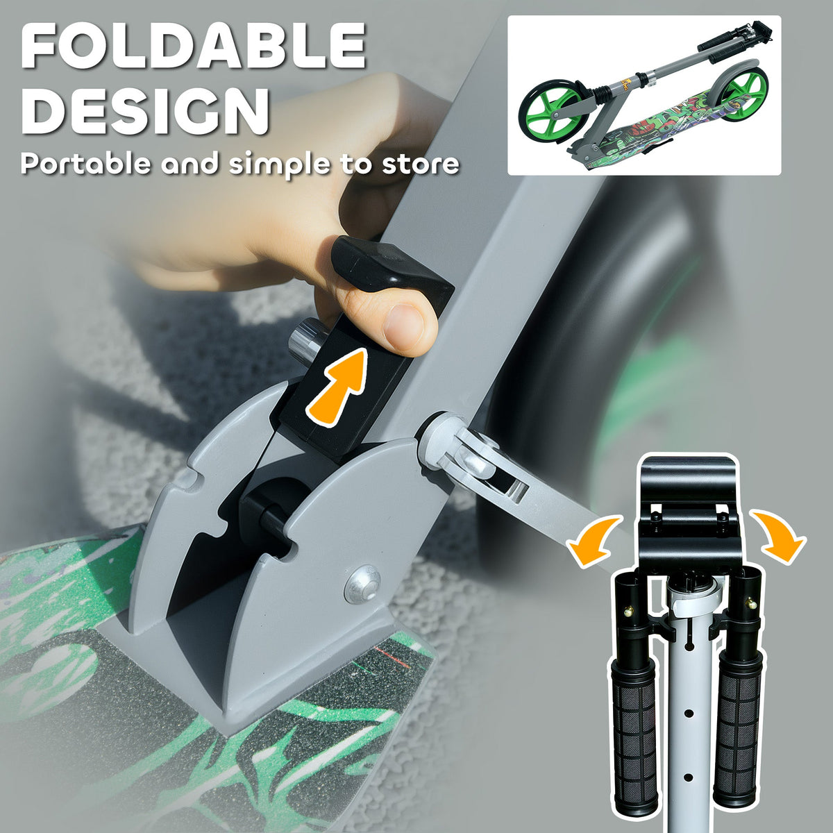 Kick Scooter for Kids Ages 6-12 with Adjustable Height, Rear-Fender Brake, 200mm Big Wheel, Foldable Design, Green