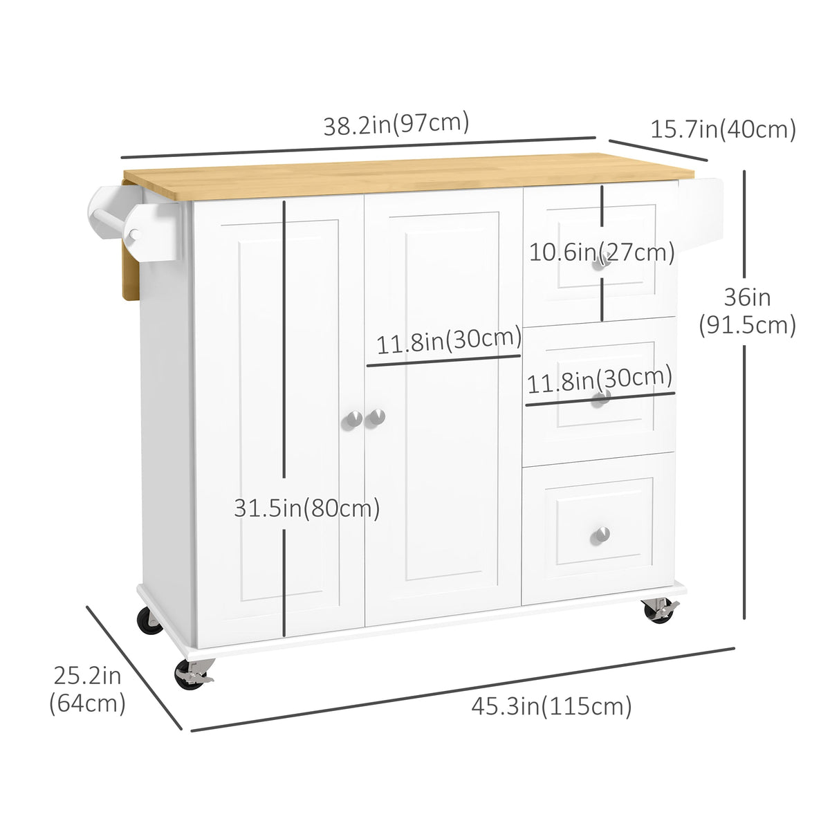 Kitchen Island on Wheels, Kitchen Cart with Drop Leaf, Drawers, Grey