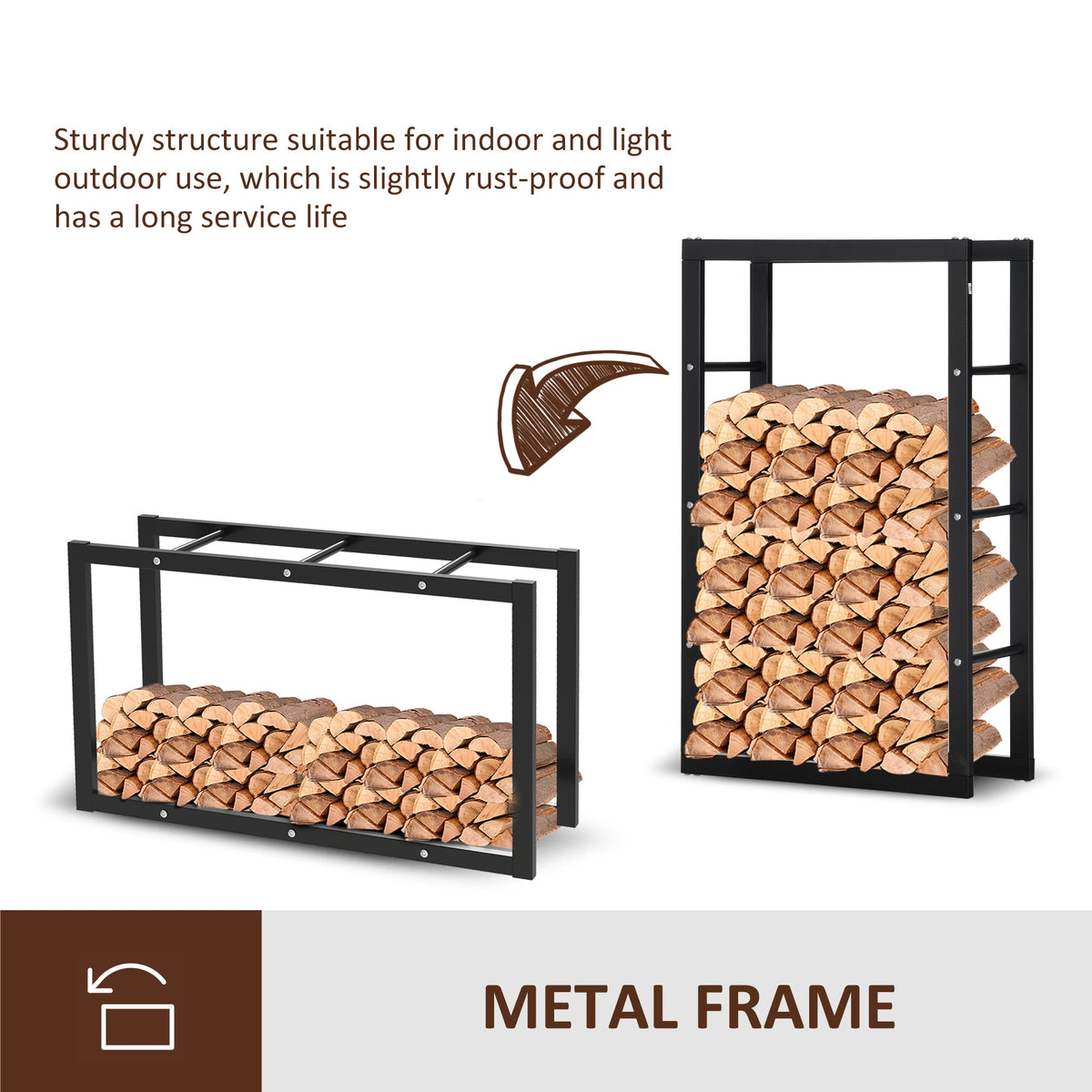 15.7" x 9.8" x 39.4" Firewood Rack Outdoor, Log Holder Fireplace Storage Rack with Handles and 220 lbs. Weight Capacity, Black