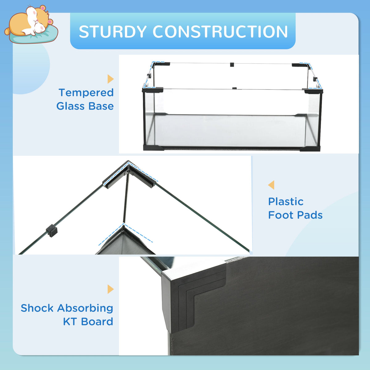 Hamster Cage, Gerbil Cage with Glass Basin for Small Hamsters, Black