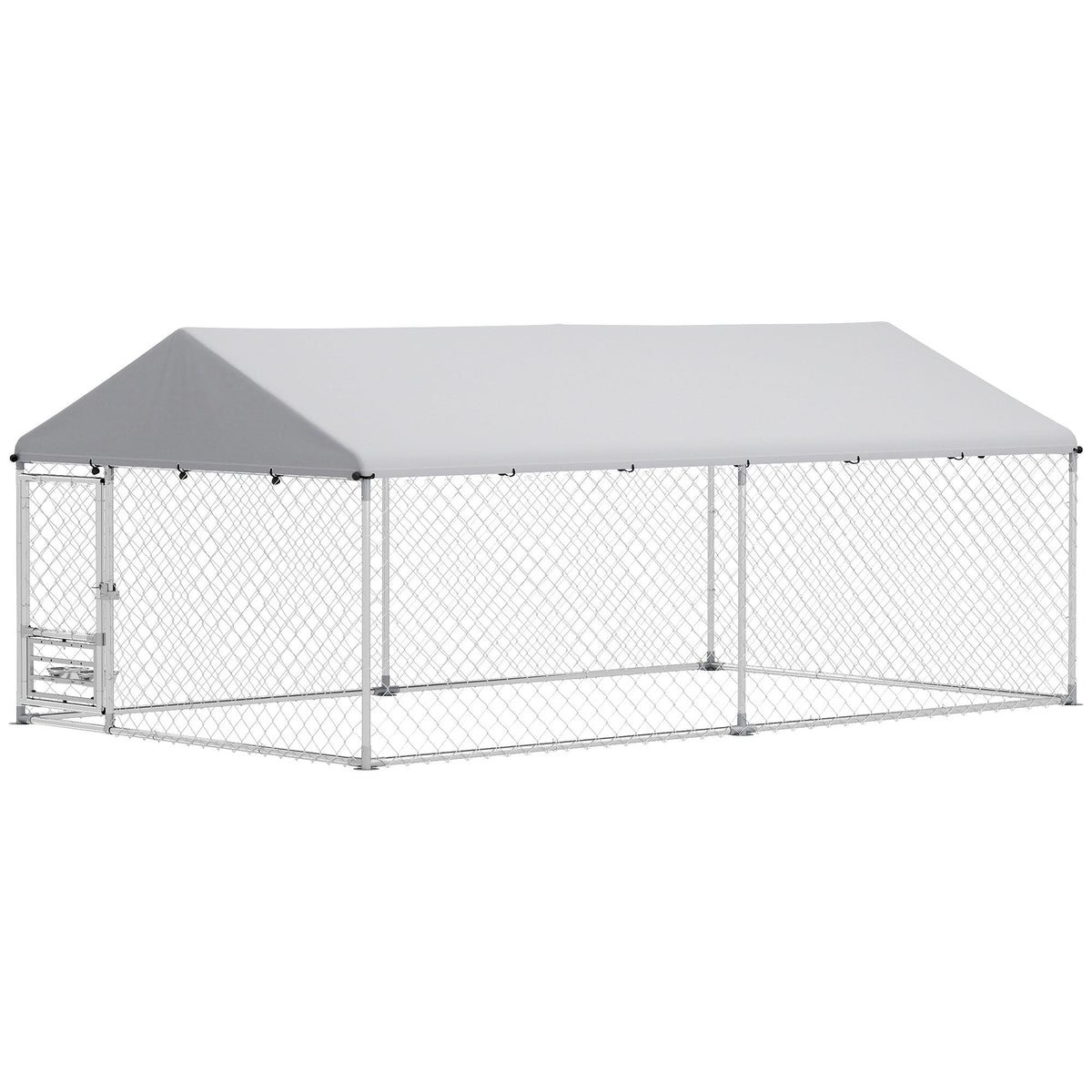 Outdoor Dog Run w/ Adjustable & Rotating Bowls, Water-Resistant UV-Resistant Cover, Secure Lock, 6.6' x 6.6' x 5.1'