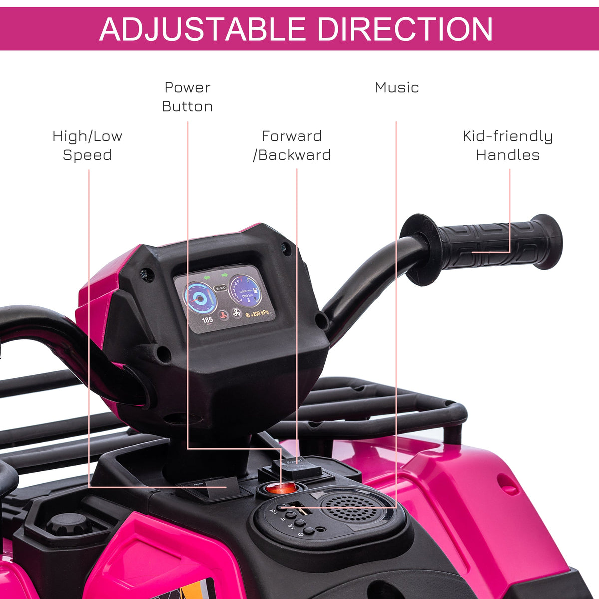 12V Kids ATV Quad, 4 Wheeler Battery Powered Electric Vehicle with Music MP3, Headlights, High Low Speed, Treaded Tires, for Boys and Girls Ages 37-60 Months, Pink