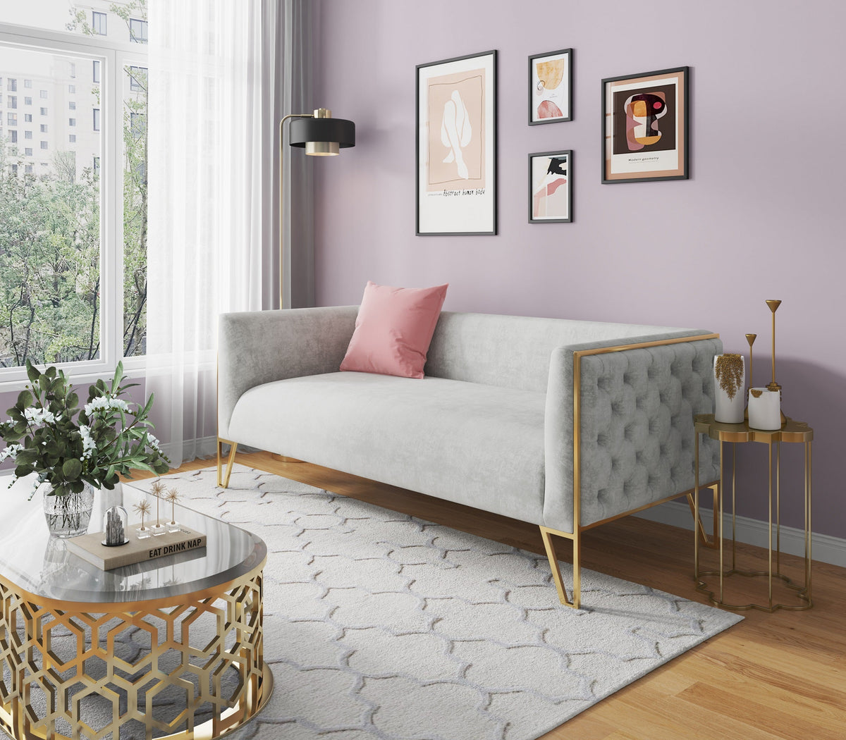 Vector 3-Seater Sofa - Grey/Gold