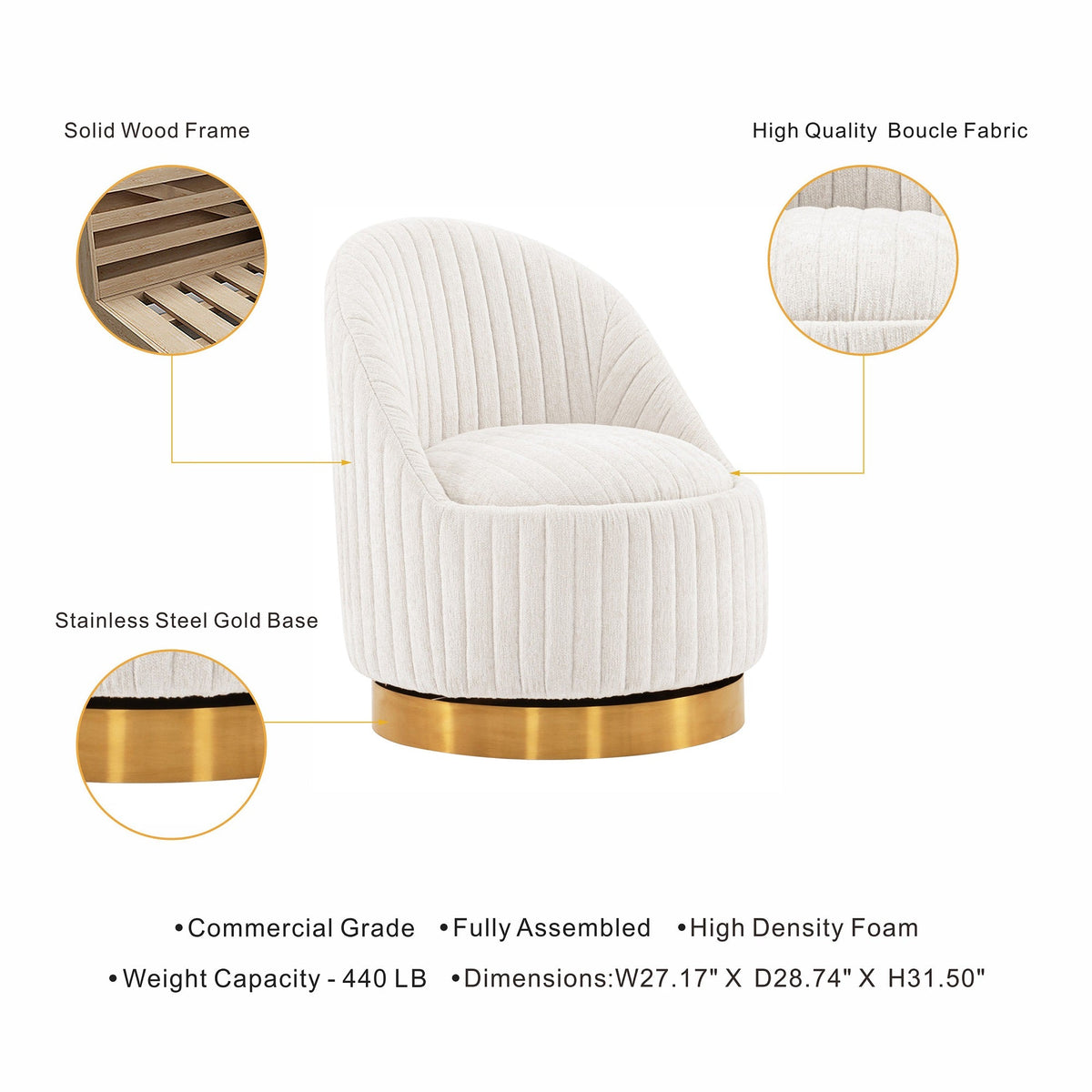 Pumpkin Swivel Chenille Accent Chair - Cream/Gold