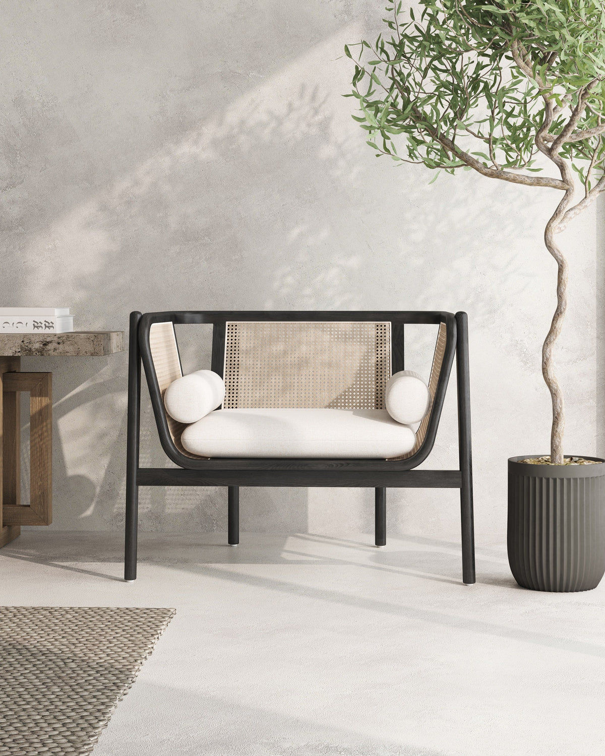 Tulum Natural Cane Accent Chair - Black/Cream