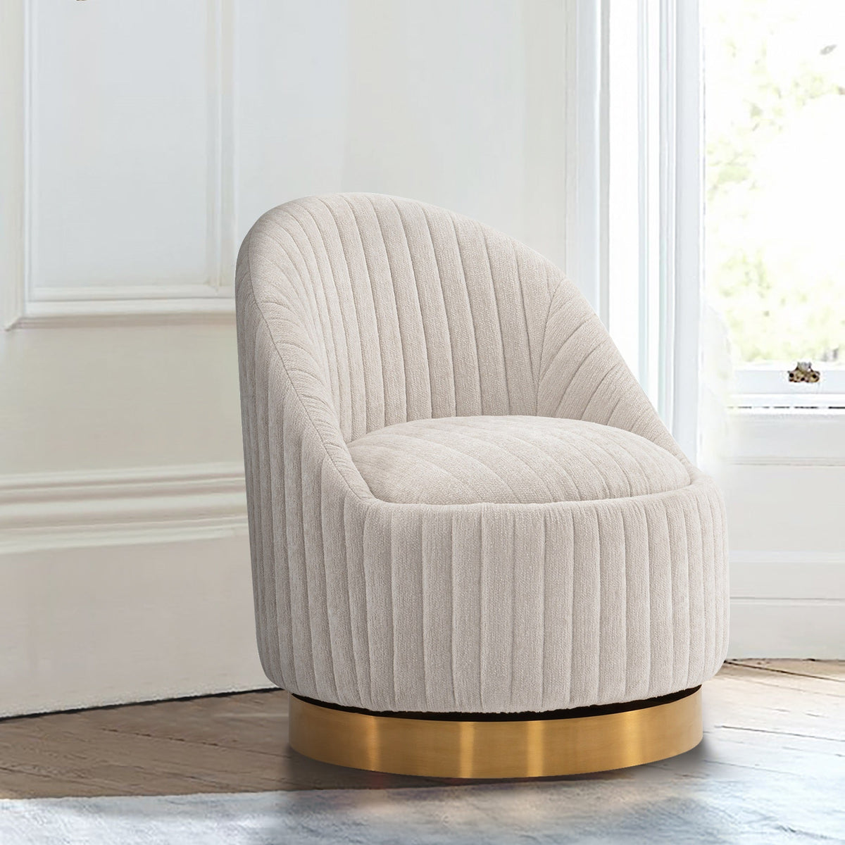 Pumpkin Swivel Chenille Accent Chair - Cream/Gold