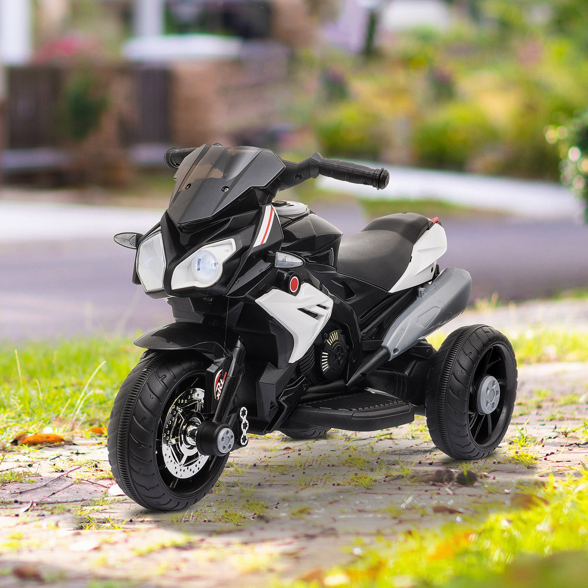 Kids Electric Motorcycle Ride-On Toy with 3 Wheels, Music, Horn, Lights, Black