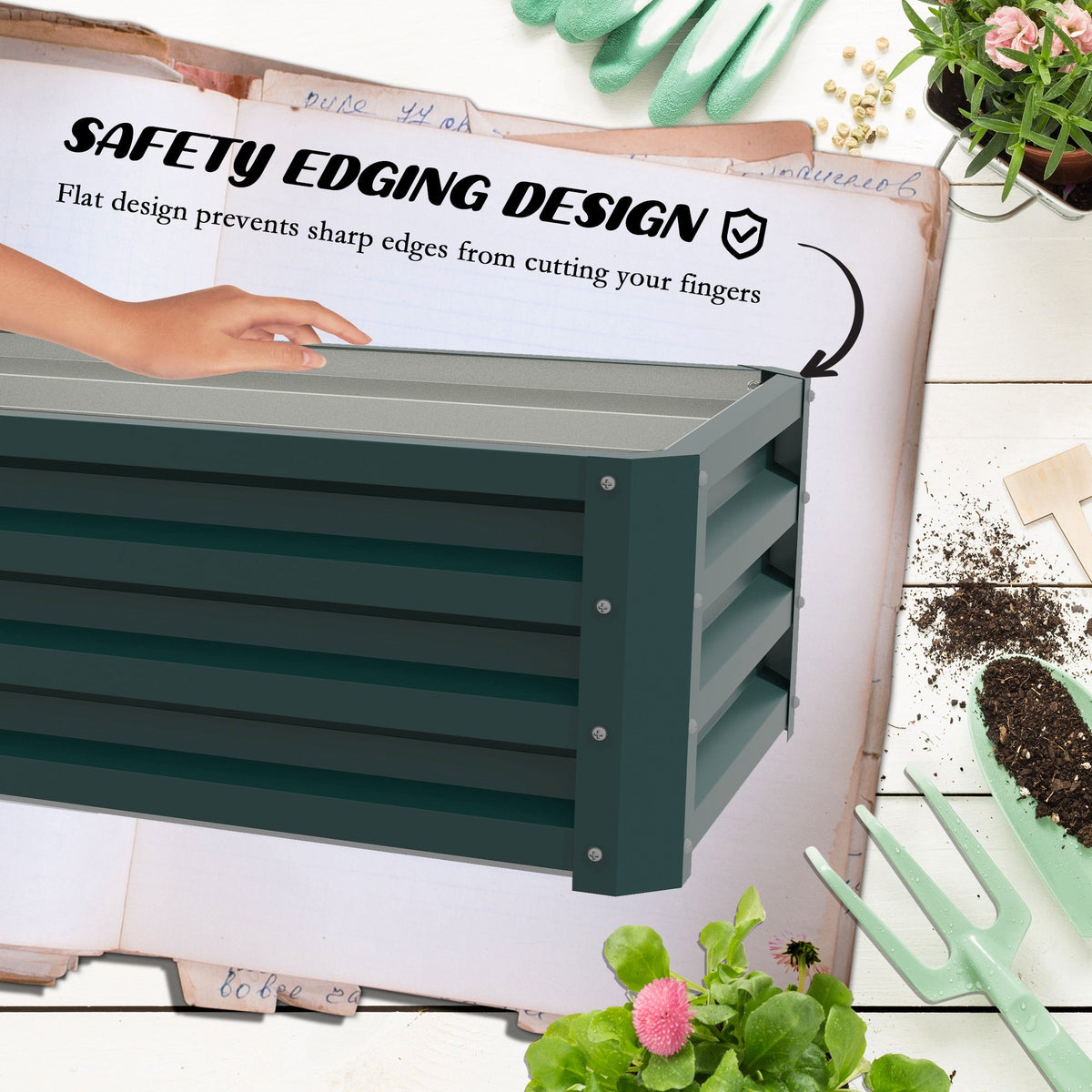 Galvanized Raised Garden Beds, Outdoor Planter Box, Set of 2, for Flowers, Herbs and Vegetables, Black