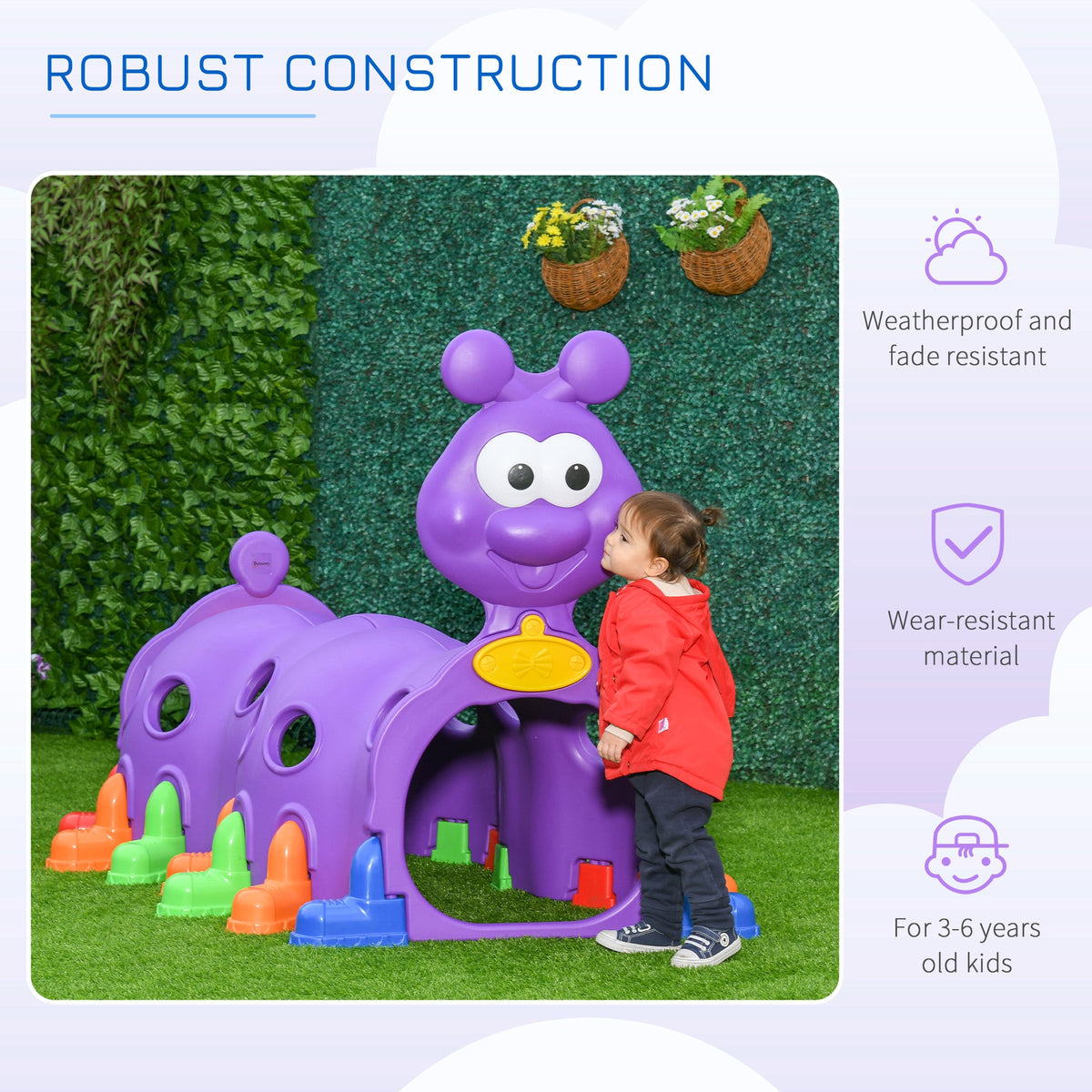 Caterpillar Design Tunnel for Kids to Crawl Through, for 3-6 Years, Multicolour