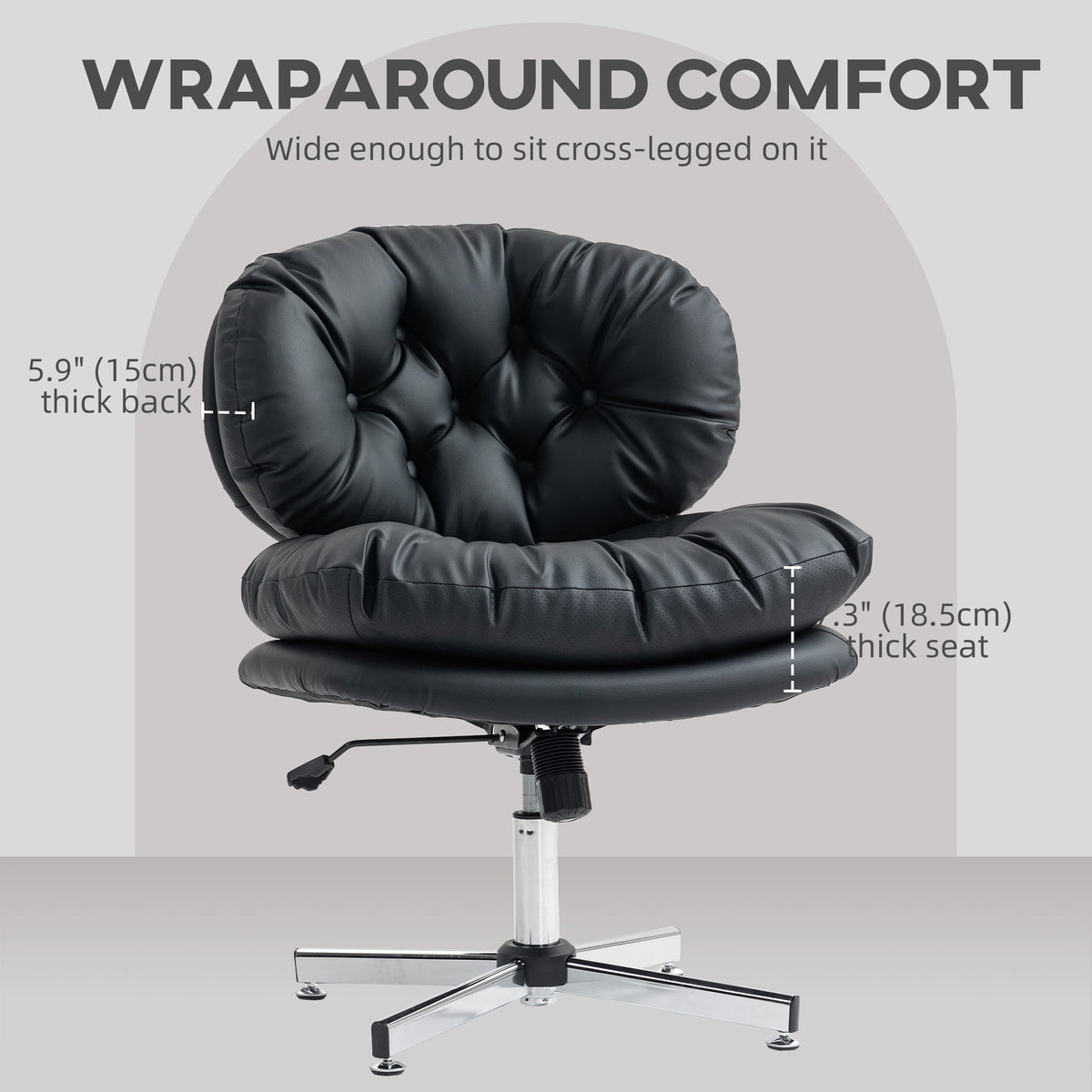 Computer Desk Chair, Armless Office Chair with Wide Padded Seat and Adjustable Height, Cream White