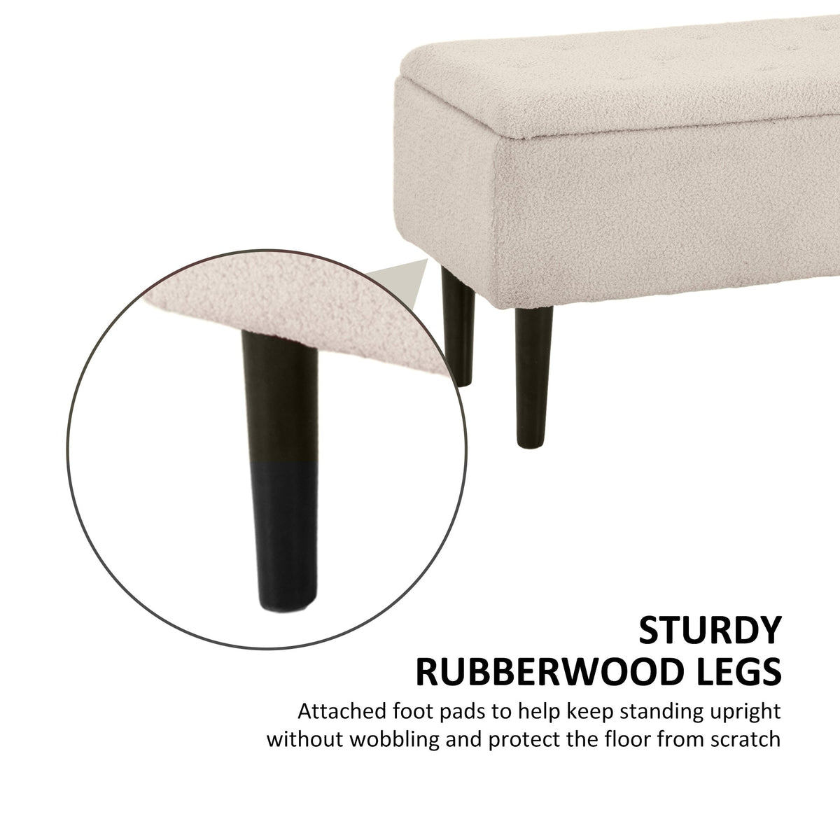 Modern Storage Bench, Ottoman with Storage and Lamb's Wool Upholstery for Living Room, Bedroom, Black