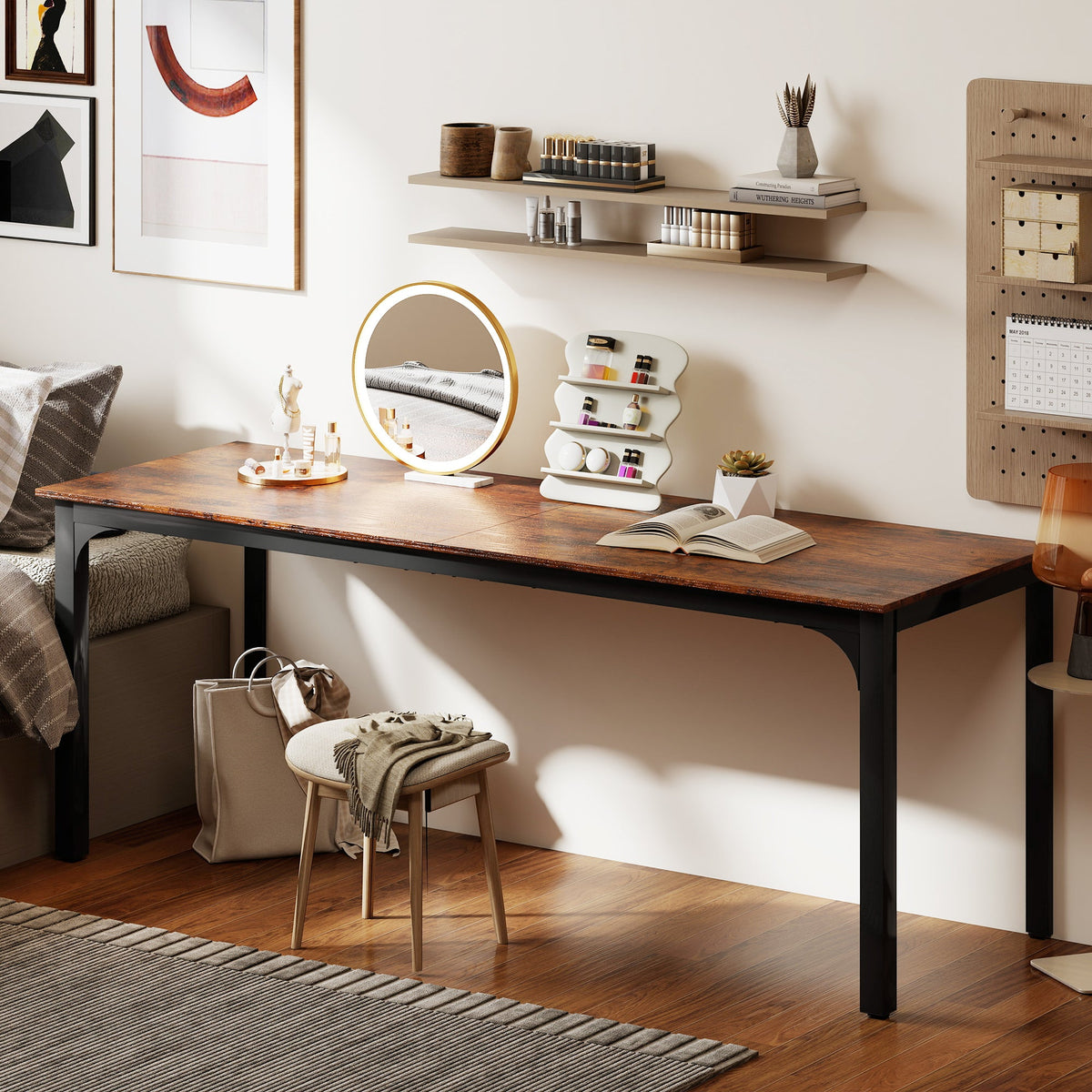71" Computer Desk, Desktop Desk with Metal Legs, Distressed Black