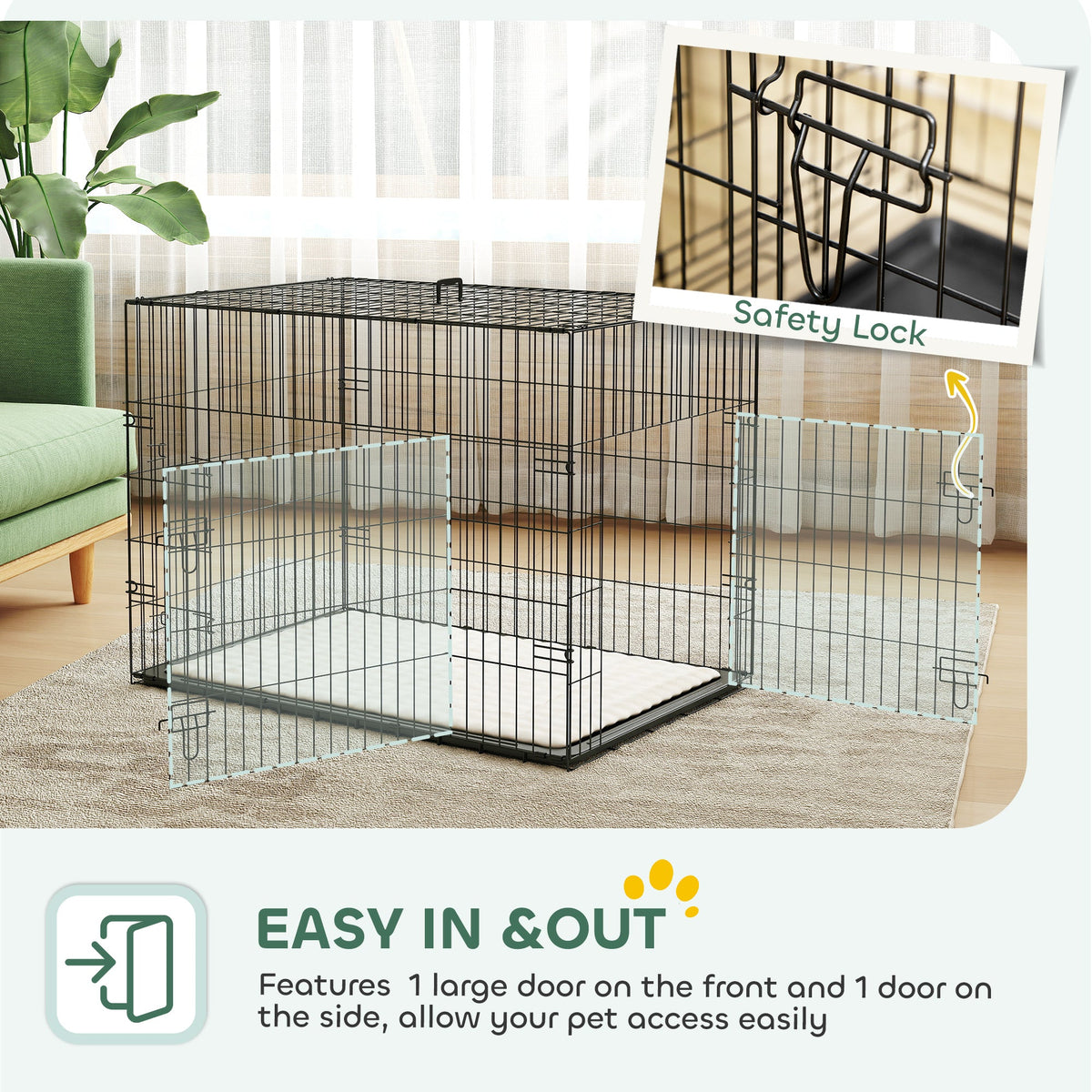 24" Dog Crate with 2 Doors, Folding Metal Dog Cage with Soft Cushion, Removable Tray, Handle for Extra Small Dogs, Black
