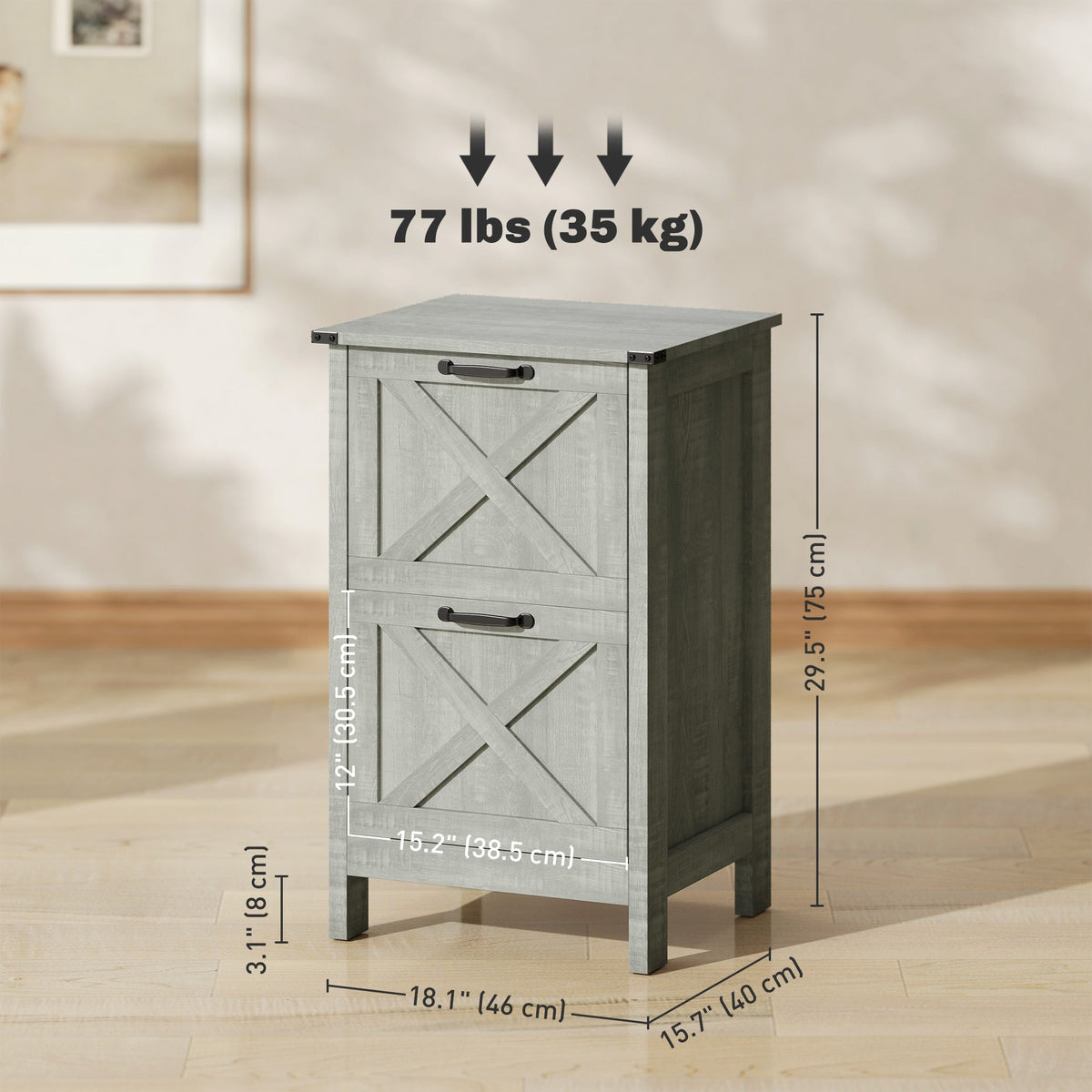 Vertical Filing Cabinet with 2 Drawers, Rustic Farmhouse Office Storage Cabinet for A4, Letter Size, Distressed Black